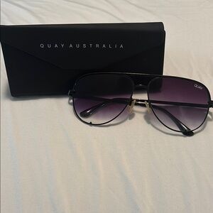 Quay Australia Black Large Aviator Sunglasses with Gradient Lenses